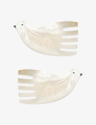 Gohar World Gohar Dove Mother Of Pearl Salad Servers In Black