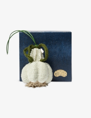 Gohar World Mens White Garlic Crochet Bag Charm 10cm In White