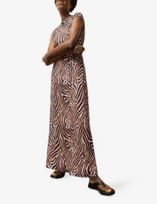 Ro&zo Womens Neutral Zebra-print Cap-sleeve Jersey Maxi Dress In Multi