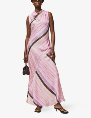 Ro&zo Womens Pink Phoebe Stripe Cowl-neck Satin Maxi Dress In Pink