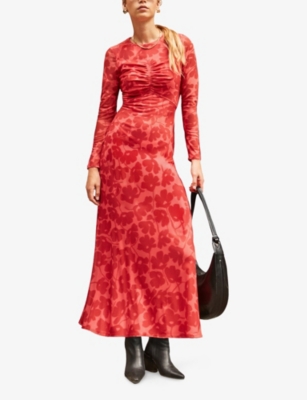 Ro&zo Womens Pink Floral-print Long-sleeves Mesh Dress In Red