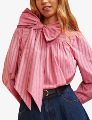 Ro&zo Womens Pink Bow Striped Cotton Shirt In Multi