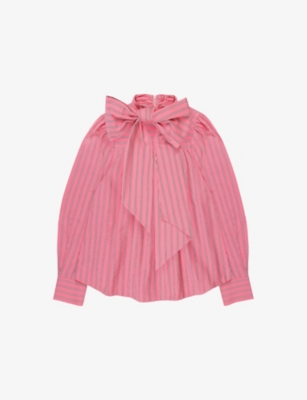 Ro&zo Womens Pink Bow Striped Cotton Shirt In Multi
