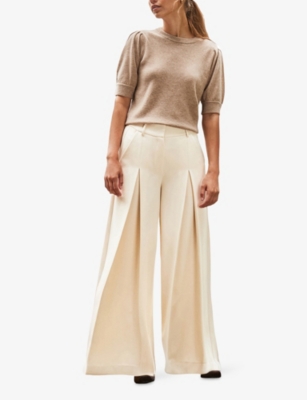Ro&zo Womens Cream Pleated Wide-leg Woven Trousers In Neutral