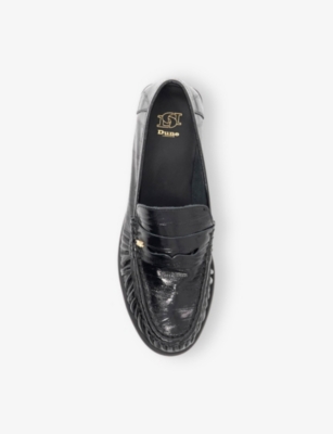 Dune Womens Black Rept Print Leather Grisella Ruched Leather Penny Loafers Eur 37 / 4 Uk In Black