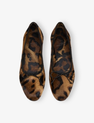 Christian Louboutin Sweetie Jane Leopard Calf Hair Red Sole Ballerina Flats In Brown