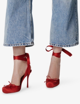 Christian Louboutin Cassia Silk Ankle-tie Red Sole Ballerina Pumps In Red