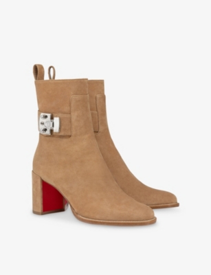 Christian Louboutin Lock Suede Red Sole Booties In Brown