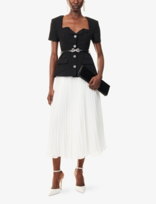 Self-portrait Embellished Belted Crepe And Pleated Chiffon Midi Dress In Black