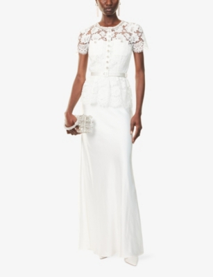 Self-portrait Womens White Contrast-satin Lace Woven Maxi Dress In White