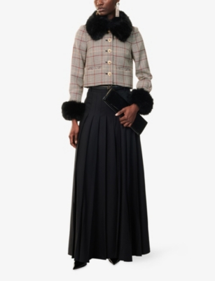 SELF PORTRAIT: Check-Print Faux-Fur Wool-Blend Jacket