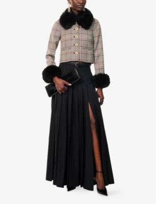 SELF PORTRAIT: Pleated Belted Woven Maxi Skirt