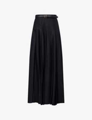 SELF PORTRAIT: Pleated Belted Woven Maxi Skirt