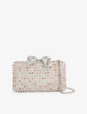 Self-portrait Womens Multi Crystal Satin Hard-shell Clutch Bag In Multi