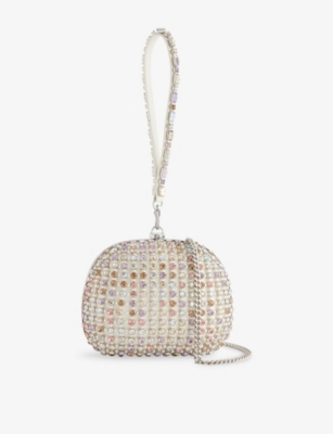 Self-portrait Womens Multi Crystal Satin Hard-shell Clutch Bag