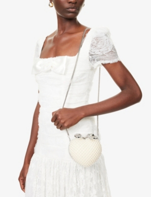 SELF PORTRAIT: Heart Leather And Faux-Pearl Clutch Bag
