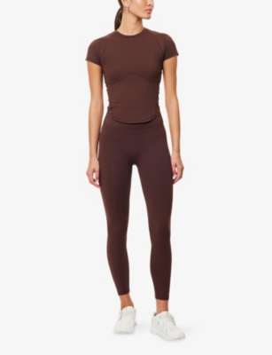 Adanola Womens Chocolate Brown Ultimate Curved-hem Stretch-woven Top In Red