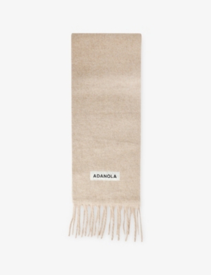 Adanola Womens Stone Logo-patch Brushed Wool Blend Scarf In Neutral