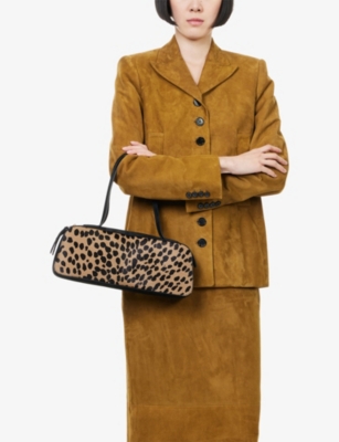 Khaite Womens Camel / Black Simona Hyena-print Calf-hair And Suede Shoulder Bag