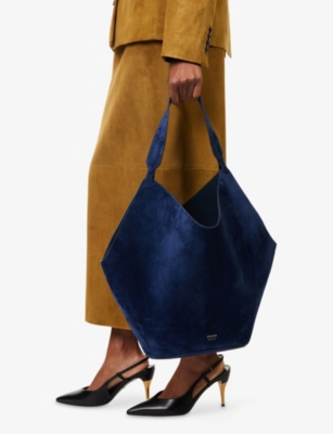 Khaite Womens Midnight Navy Lotus Medium Leather-suede Tote Bag In Blue