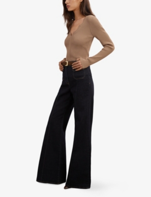 REISS: Lara Crochet-Trim Knitted Top