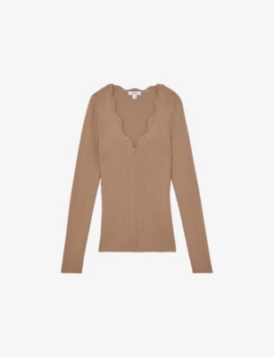 REISS: Lara Crochet-Trim Knitted Top