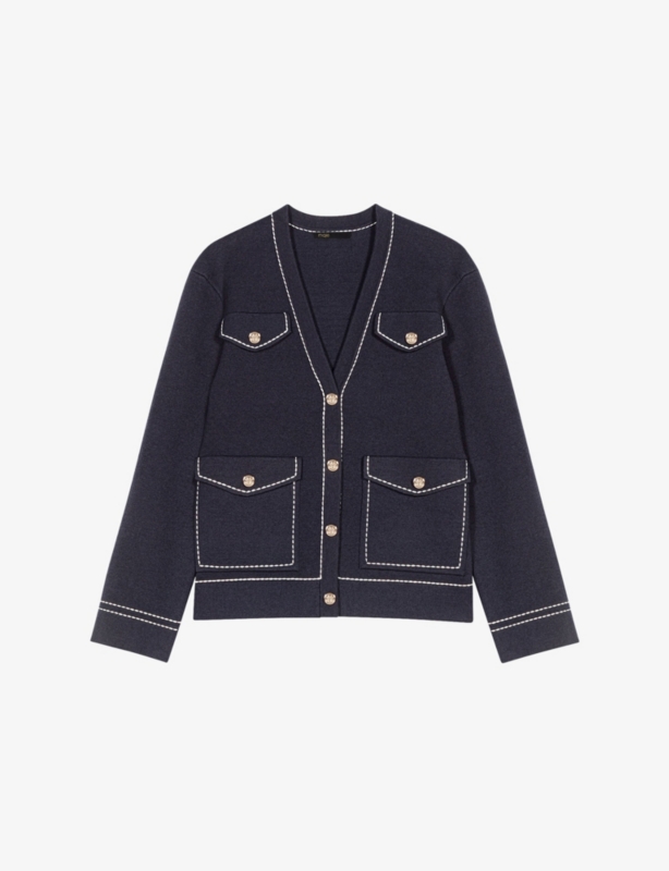 V-Neck Contrast-Stitched Knitted Cardigan