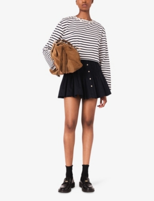 MAJE: Crystal-Embellished Striped Cotton-Jersey T-Shirt