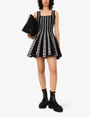 MAJE: Rope-Intarsia Square-Neck Stretch-Knit Mini Dress