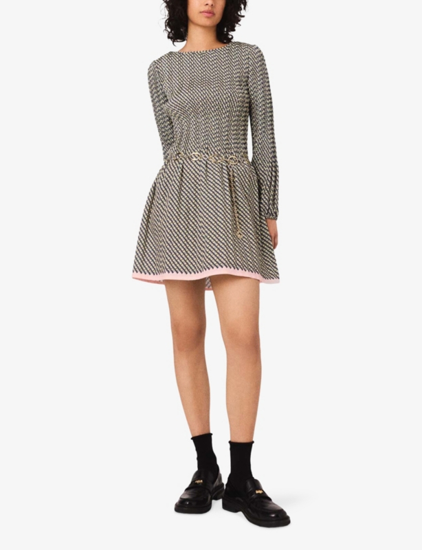 Floral Bow-Print Pleated Chiffon Mini Dress