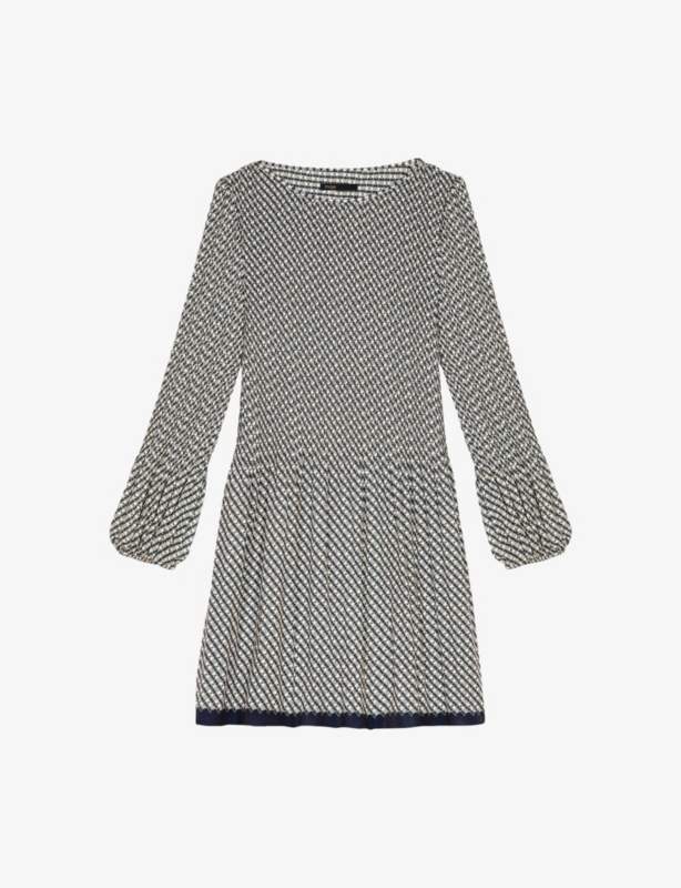 Floral Bow-Print Pleated Chiffon Mini Dress