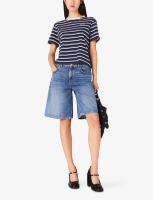 MAJE: Striped Cropped Cotton-Jersey T-Shirt