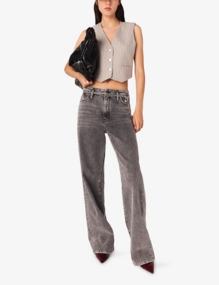 Maje Womens Light Grey Rhinestone-embellished V-neck Stretch-woven Waistcoat In Gray