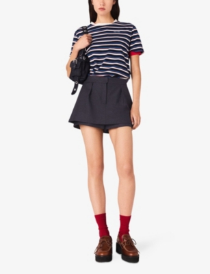 Maje Womens Navy Tailored Mid-rise Stretch-woven Skort In Multi