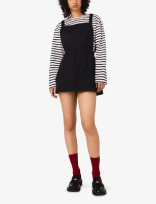Maje Womens Pinafore-strap Square-neck Stretch-woven Mini Dress Navy In Blue