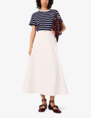 Maje Womens White Clover-embellishment Flared Stretch-crepe Midi Skirt In White