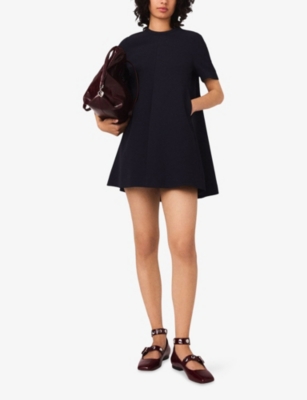 MAJE: Flared Short-Sleeve Stretch-Crepe Mini Dress