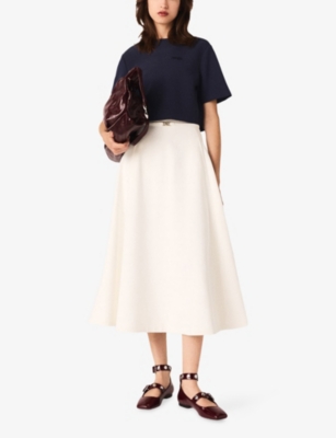 MAJE: Short Logo-Embroidered Stretch-Crepe Top