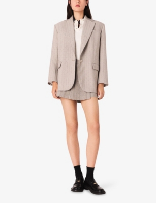 Maje Womens Light Grey Rhinestone-embellished Single-breasted Stretch-woven Blazer In Gray