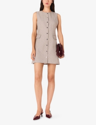 Maje Womens Light Grey Rhinestone-embellished Button-down Stretch-woven Suit Mini Dress In Brown