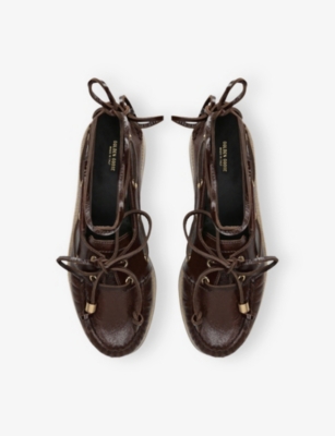 Golden Goose Wrinkled Leather Boat Shoes Dark Brown In Brown