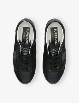 Golden Goose Super-star Black Low Trainer With Rhinestones In Black