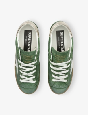 Golden Goose Super-star Distressed Suede And Metallic Leather Sneakers In Green
