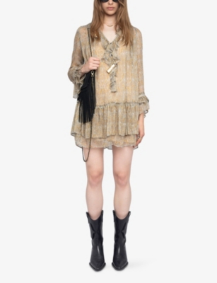 Zadig & Voltaire Womens Cloud Ralice Ruffle-trim Chiffon Mini Dress In Gray