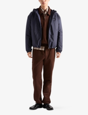 Prada Padded Jacket With Collared Design And Front Pocket In Blue