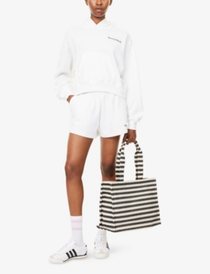 Sporty And Rich Womens White Logo-print Relaxed-fit Cotton-blend Hoody Xs In White