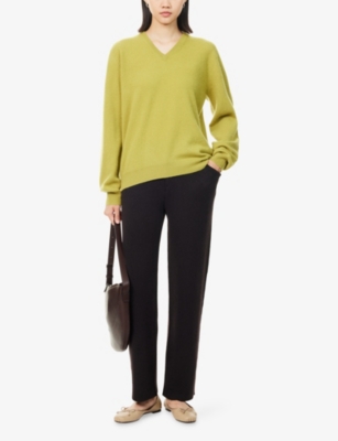 Frenckenberger Womens Olive Green Mini V-neck Cashmere Jumper Xs In Green