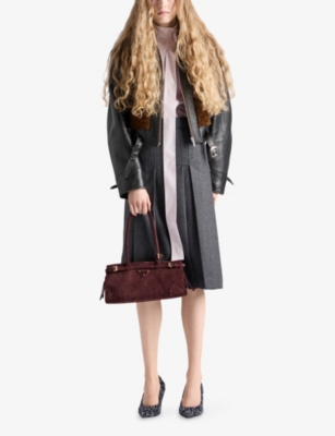 Prada Womens Grey Pleated Flannel Wool Midi Skirt In Gray