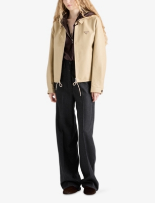Prada Womens Neutral Triangle-logo Blouson Leather Jacket In Neutral