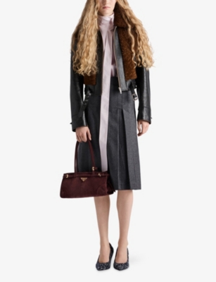 Prada Womens Black Panelled Leather And Shearling Jacket In Black